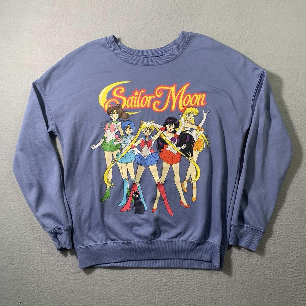 Sailor Moon Sweater Womens XS Blue Sweatshirt Pullover Anime Cartoon Graphic